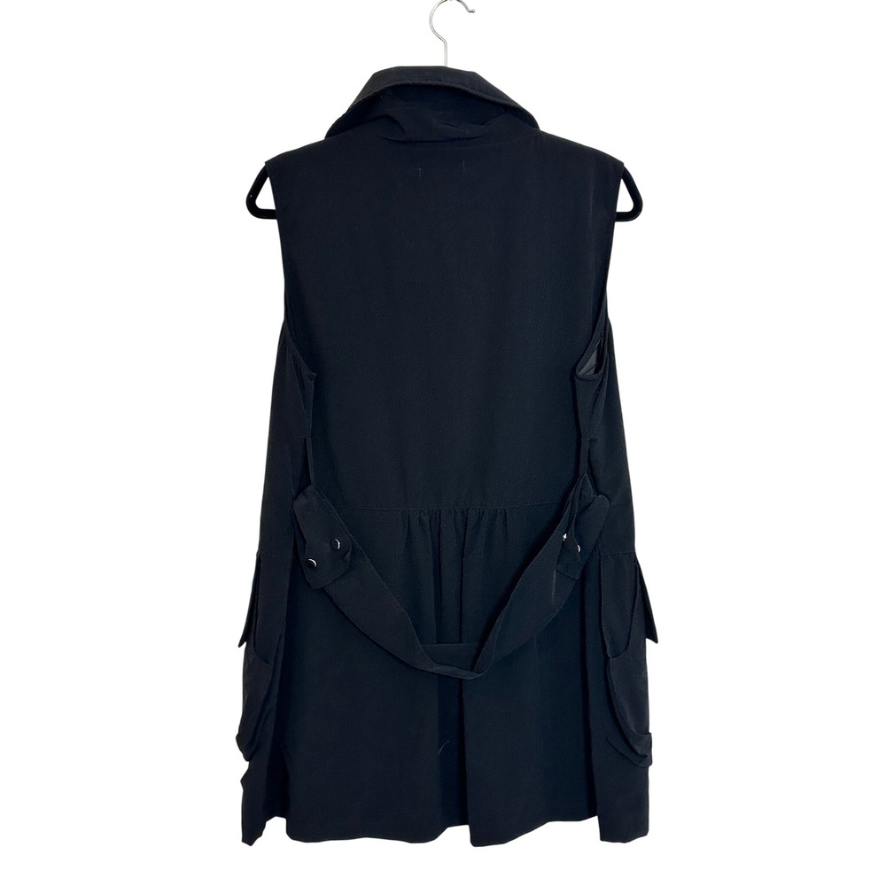 Dzhavael Couture Full Zip Vest Size XL Black Pockets Belted Lagenlook Travel - Picture 2 of 10
